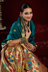 Dista Elora Teal Silk Blend Butti Weaving Paithani Saree, view 5
