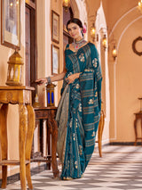 Dista Elora Teal Soft Silk Woven Banarasi Silk Zari Jacquard Work Designer Saree, view 2