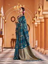 Dista Elora Teal Soft Silk Woven Banarasi Silk Zari Jacquard Work Designer Saree, view 3