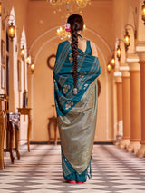 Dista Elora Teal Soft Silk Woven Banarasi Silk Zari Jacquard Work Designer Saree, view 4
