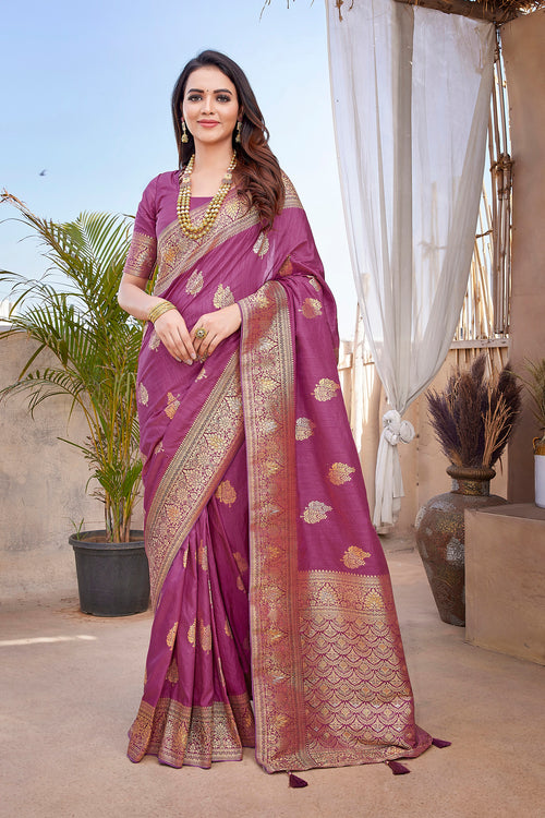 Dista Elora Tulip Pink Butta Zari Jacquard Silk Blend Paithani Saree