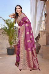 Dista Elora Tulip Pink Butta Zari Jacquard Silk Blend Paithani Saree, view 3