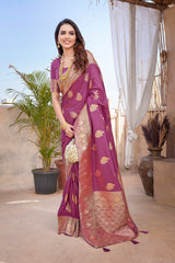 Dista Elora Tulip Pink Butta Zari Jacquard Silk Blend Paithani Saree, view 4