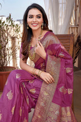 Dista Elora Tulip Pink Butta Zari Jacquard Silk Blend Paithani Saree, view 5
