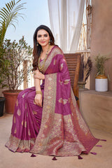 Dista Elora Tulip Pink Butta Zari Jacquard Silk Blend Paithani Saree, view 6