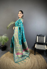 Dista Elora Turquoise Blue Soft Silk Geometric Zari Woven Patola Saree, view 2