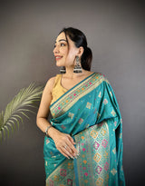 Dista Elora Turquoise Blue Soft Silk Geometric Zari Woven Patola Saree, view 4