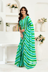 Dista Elora Turquoise Linen Striped Printed Ready To Wear Saree, view 3