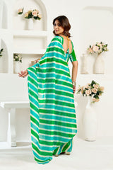 Dista Elora Turquoise Linen Striped Printed Ready To Wear Saree, view 4