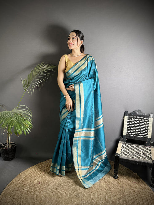 Dista Elora Turquoise Raw Silk Zari Woven Kanjivaram Saree