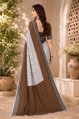 Dista Elora White & Brown Linen Bandhani Digital Print Bollywood Saree, view 2
