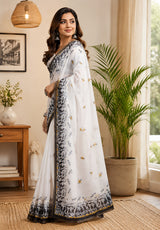 Dista Elora White Chanderi Cotton Contemporary Digital Print Printed Ready To Wear Saree, view 2