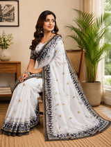 Dista Elora White Chanderi Cotton Contemporary Digital Print Printed Ready To Wear Saree, view 3