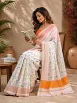 Dista Elora White Chanderi Cotton Floral Printed Ready To Wear Saree, view 2