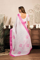 Dista Elora White Linen Floral Printed Ready To Wear Saree, view 2
