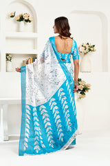 Dista Elora White Linen Leaf Printed Ready to Wear Saree, view 3