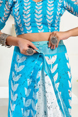Dista Elora White Linen Leaf Printed Ready to Wear Saree, view 4