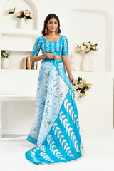 Dista Elora White Linen Leaf Printed Ready to Wear Saree, view 5
