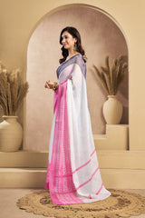 Dista Elora White Linen Plain Printed Ready To Wear Saree, view 2