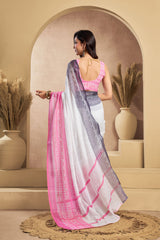 Dista Elora White Linen Plain Printed Ready To Wear Saree, view 3