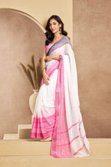 Dista Elora White Linen Plain Printed Ready To Wear Saree, view 5