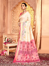 Dista Elora White Pure Banarasi Weaving Silk Saree, view 2