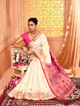Dista Elora White Pure Banarasi Weaving Silk Saree, view 3