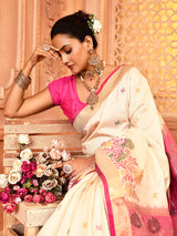 Dista Elora White Pure Banarasi Weaving Silk Saree, view 4