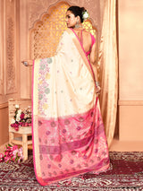 Dista Elora White Pure Banarasi Weaving Silk Saree, view 5