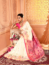 Dista Elora White Pure Banarasi Weaving Silk Saree, view 6