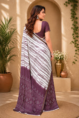 Dista Elora White & Purple Linen Striped Digital Print Bollywood Saree, view 2