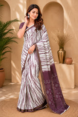 Dista Elora White & Purple Linen Striped Digital Print Bollywood Saree, view 4