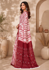 Dista Elora White & Red Linen Leheriya Digital Print Bollywood Saree, view 3