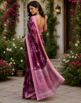 Dista Elora Wine Chanderi Cotton Floral Printed Ready To Wear Saree, view 2
