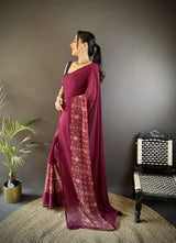 Dista Elora Wine Georgette Sequence Attractive Foil Print Fancy Georgette Saree, view 2