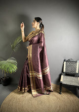 Dista Elora Wine Raw Silk Zari Woven Kanjivaram Saree, view 2