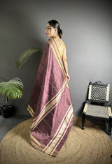 Dista Elora Wine Raw Silk Zari Woven Kanjivaram Saree, view 3