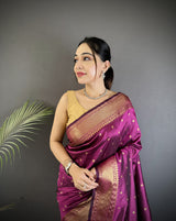 Dista Elora Wine Soft Lichi Silk Butti Meenakari Work Paithani Saree, view 4
