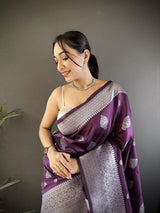 Dista Elora Wine Soft Silk Floral Motifs Banarasi Saree, view 5