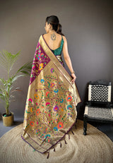 Dista Elora Wine Soft Silk Zari Woven Floral Motifs Paithani Saree, view 2