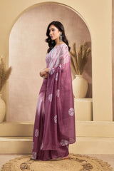 Dista Elora Wine & White Linen Bandhani Printed Ready To Wear Saree, view 2