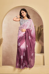Dista Elora Wine & White Linen Bandhani Printed Ready To Wear Saree, view 4