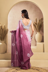 Dista Elora Wine & White Linen Bandhani Printed Ready To Wear Saree, view 5