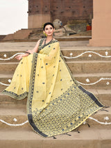 Dista Elora Yellow Cotton Butti Weave Handloom Wedding Wear Saree, view 4