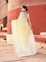 Dista Elora Yellow Linen Butti Weave Ikkat Festive & Traditional Designer Saree, view 5
