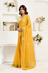 Dista Elora Yellow Linen Floral Printed Ready To Wear Saree, view 2