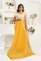 Dista Elora Yellow Linen Floral Printed Ready To Wear Saree, view 5