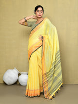 Dista Elora Yellow Linen Plain Handloom Everyday Use and Casual Saree, view 2