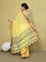 Dista Elora Yellow Linen Plain Handloom Everyday Use and Casual Saree, view 3