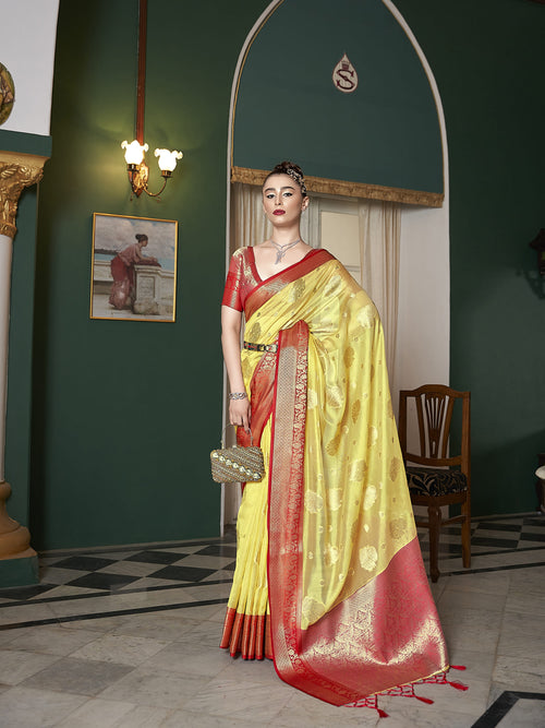 Dista Elora Yellow Organza Silk Jacquard Designer Saree for Women